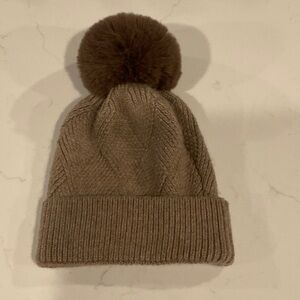 Warm Tan Knit Beanie with Pom-Pom